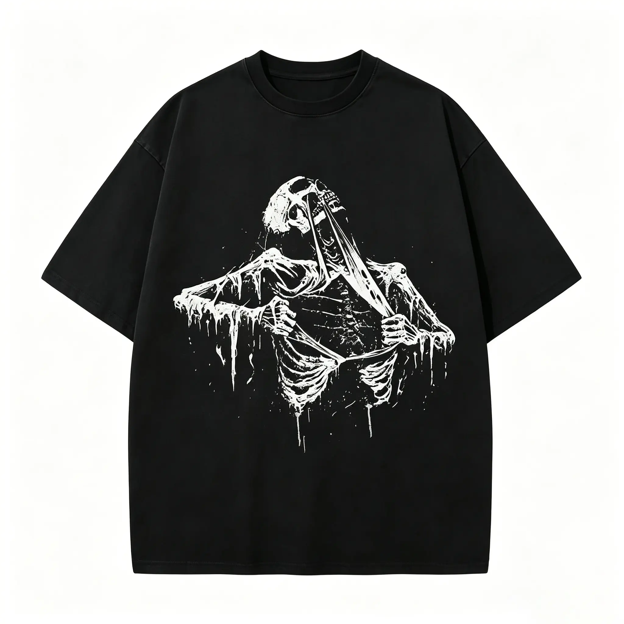 Skeleton Skull Gothic Grunge Graphic T-Shirt for Men/Women/Unisex, Vintage Retro Streetwear, Dark Horror Casual, Cotton Short Sleeve Tee, Black