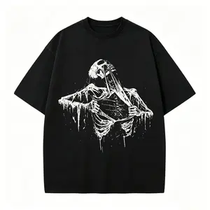 Skeleton Skull Gothic Grunge Graphic T-Shirt for Men/Women/Unisex, Vintage Retro Streetwear, Dark Horror Casual, Cotton Short Sleeve Tee, Black