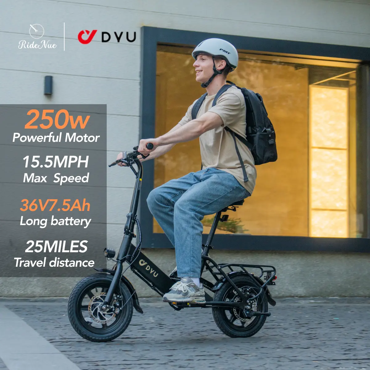 DYU C3 Folding Electric Bike, 14/16" City E-Bike, 36V 7.5Ah Removable Battery, 250W Brushless Motor, 25 Miles Range, Dual Disc Brakes, 3 Riding Modes