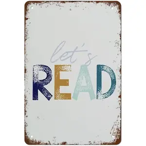 Let's Read Print Wall Art,Boys Room Decor,Playroom Decor,Kids Wall Art,Reading Nook Decor,Printable Art,Retro Metal Tin Sign Vintage Aluminum Sign for Home Coffee Wall Decor 12 x 8 Inch