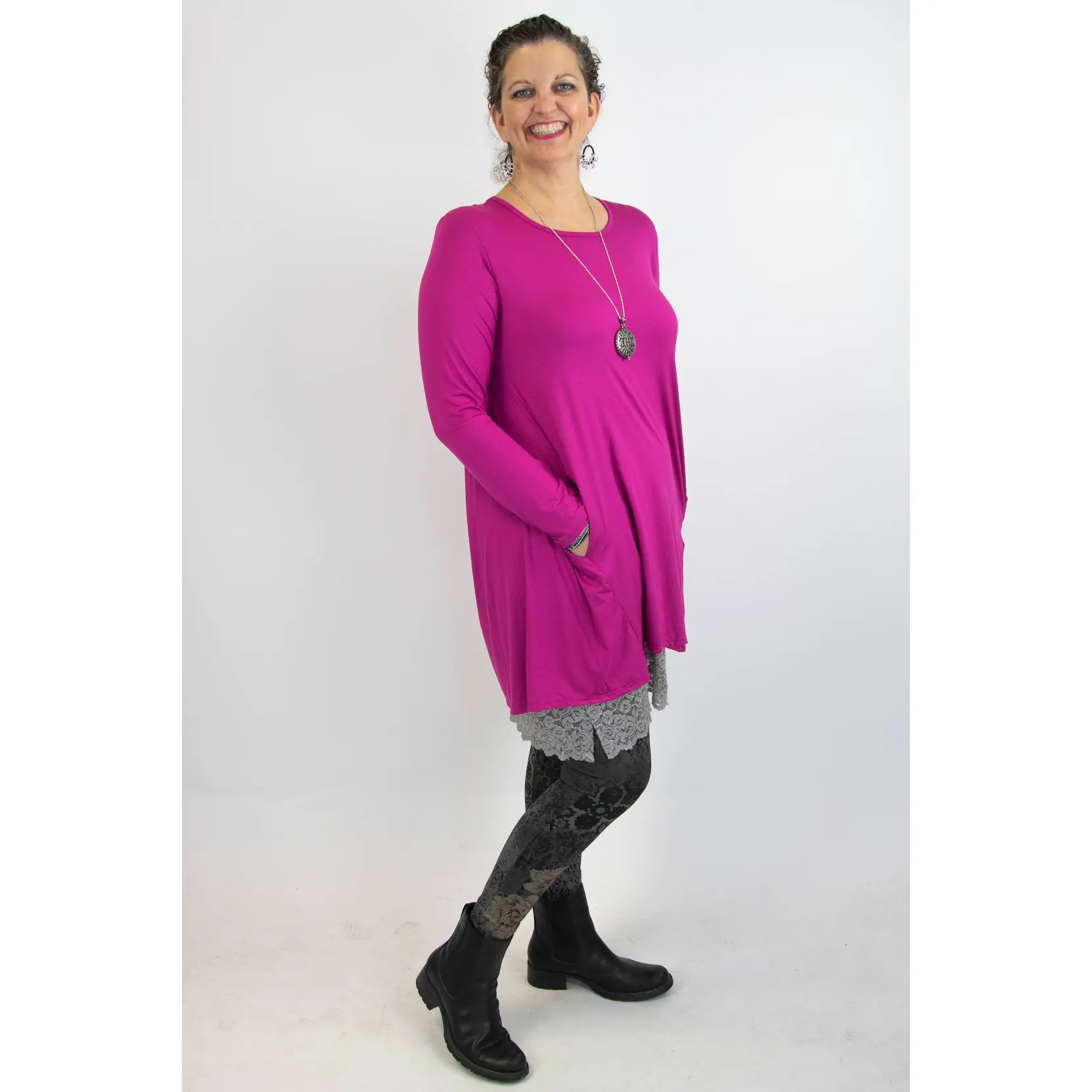 2AM Long Sleeves Tunic - Fuchsia