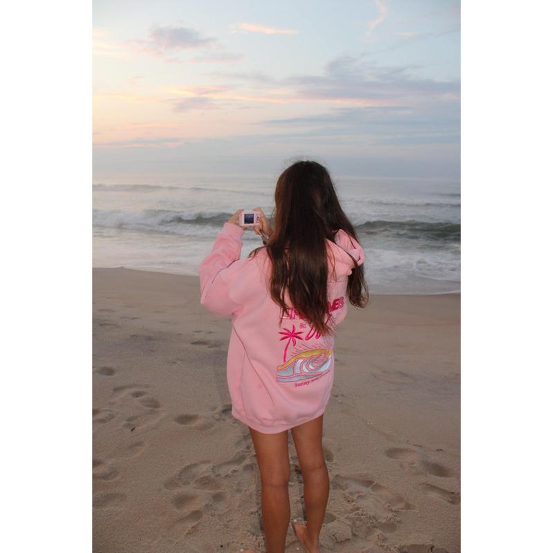 “Life Comes in Waves” Oversized “Blush Shores” Embroidered Hoodie
