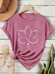 Fashion Vintage Floral Print Women's Summer Casual T-Shirt, Short Sleeve Comfort Fit, Fitted Breathable Top Available in S-Xxl