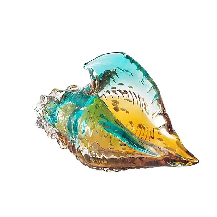 Hand Blown Glass Conch Statue,Glass Art Figurine,Coastal Home Decor with Sea Shells,Living Room TV Cabinet,Bookcase,Beach Decoration,Entryway Conch Horn Glass Figurines Decoration  Ornaments  Can store  Jewelry