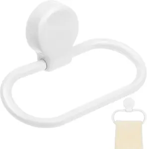 Adhesive Towel Holder, White Hand Towel Holder for Wall Mounted, Plastic Oval Shower Washcloth Hanger Ring for Bathroom TOPBATHY
