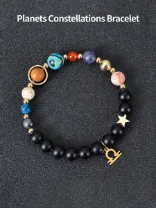 Solar System Bracelet with 8 Planets and 12 Constellations, Unique Natural Stone Jewelry for Women, Perfect Valentine's Gift for Couples