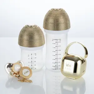 5pcs Set Luxury Personalized Bling Baby Bottle & Pacifier Gift Set – Custom Name, Gold/Silver/Rose Gold,Perfect Baby Showe, Newborn Gift,Birth Announcement & Keepsake