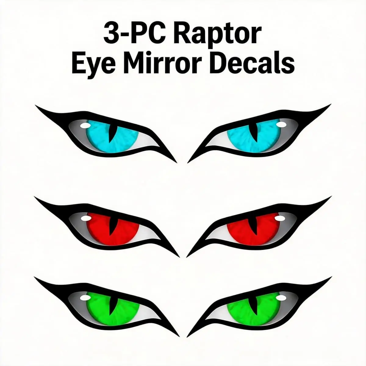 Raptor Eye Rearview Mirror Stickers for Trucks & SUVs, Aggressive Predator Vinyl Automobile Decals, Waterproof JDM Vehicle Exterior Decoration Auto Mods (Red/Blue/Green)