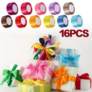 16PCS 1 Inch Satin Ribbon Width for Valentine’s Day Flower Bouquet Arts Crafts Sewing 25 Yard Each Roll Ribbon for Trim Bow Merry Christmas Decoration