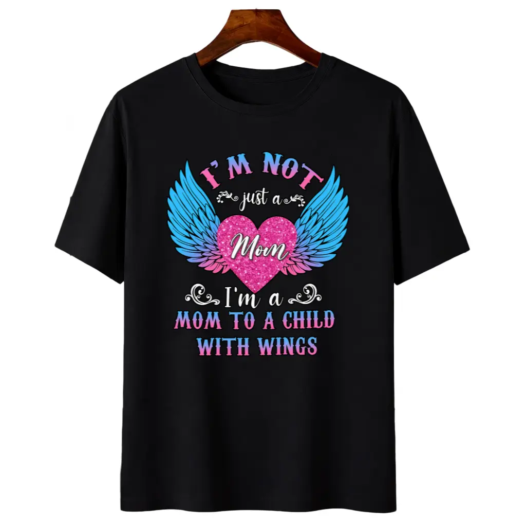 Graphic T-Shirt for Women Featuring Angel Wings and Heart-Shaped Lettering Perfect for Casual Summer Wear