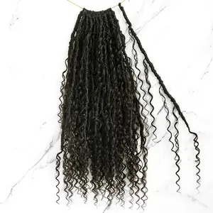 [Eayarru]18"-22" Pre-Looped Crochet Boho Locs with Human Hair Curl  - Deep Wave Texture