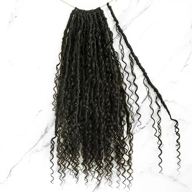 [Eayarru]18"-22" Pre-Looped Crochet Boho Locs with Human Hair Curl  - Deep Wave Texture