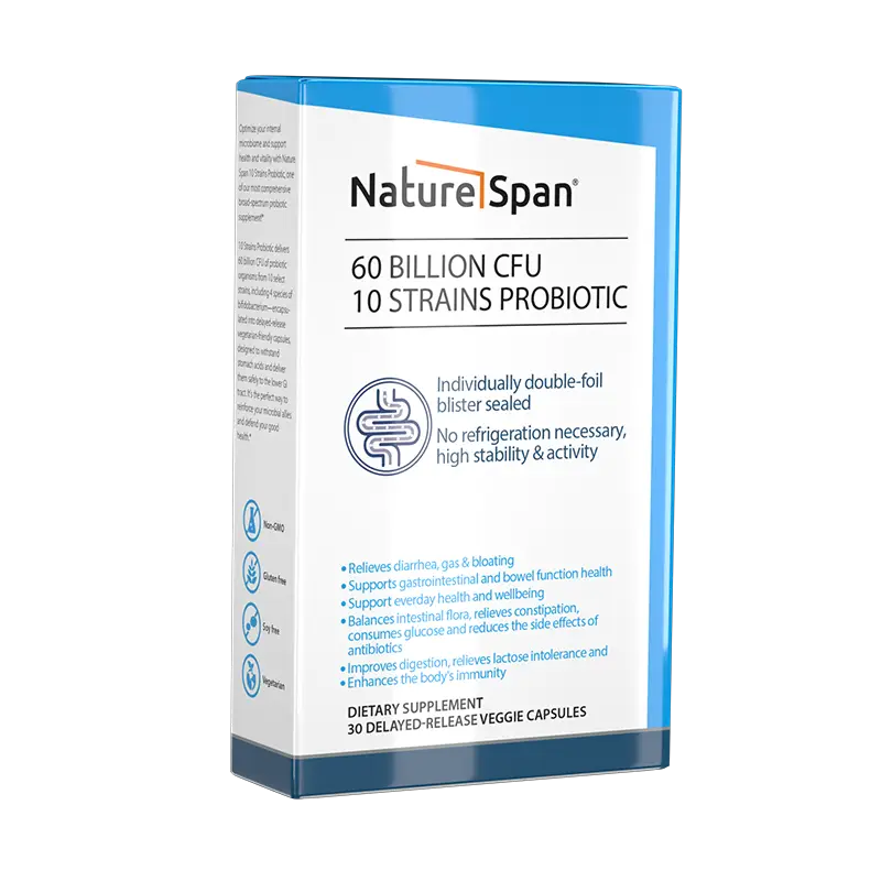 Naturespan Probiotics 60 billion CFU, 10 strains, supports digestion and immunity, non-GMO, targets gut health and regulates internal gut flora balanc