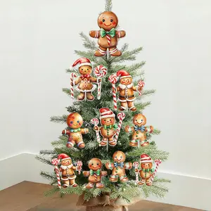 6-Piece Gingerbread Man Christmas Tree Decorations, Plastic Hollow Board with Sticks for Easy Installation, Perfect Holiday Party Props