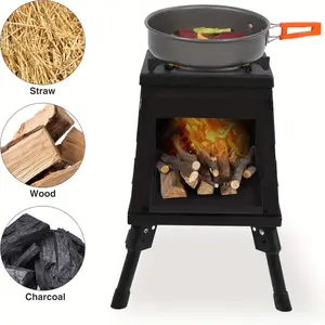 Wood Burning Camp Stove, Portable Cast Iron Camping Wood Stove, Black Woodstove