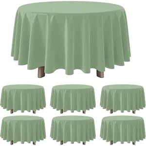6Pack Sage Green Plastic Tablecloths Round Light Green Tablecloth Waterproof Disposable Round Sage Table Cover for Birthday Bridal Wedding Baby Shower Party Decorations,84Inch