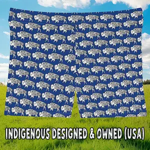 Womens Bison Shorts - Honoring First Nations, Inuit, Native American Indigenous Cultures - Blue