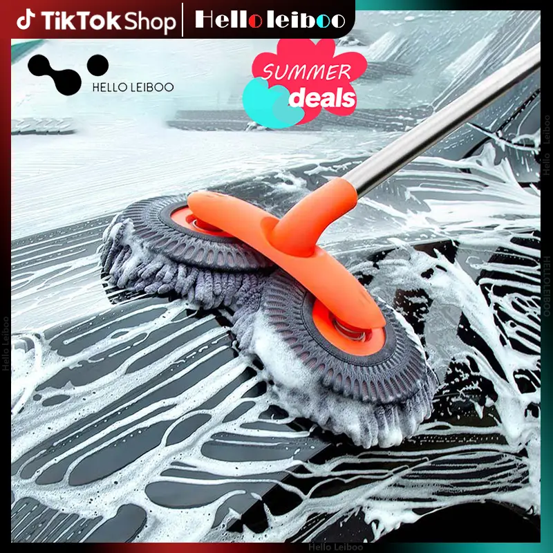 LEIBOO 43'' Long handle car wash mop, Brush head 360° rotating，Detail cleaning，3X Fast Clean，soft chenille material，Avoid scratching，Suitable for Car,