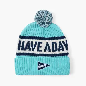 Have A Day Knit Beanie Light Blue