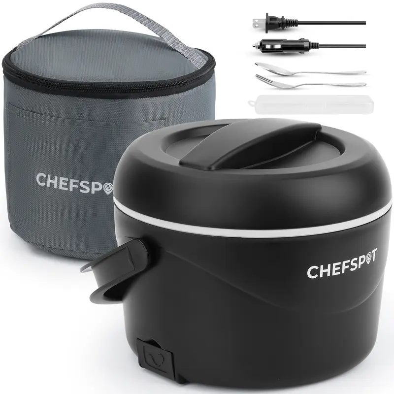 CHEFSPOT 37oz Electric Lunch Box Portable Food Warmer for Car & Home 12V/110V Heated Lunch Box with Stainless Steel Container Leak-Proof BPA-Free Includes Bag & Utensils