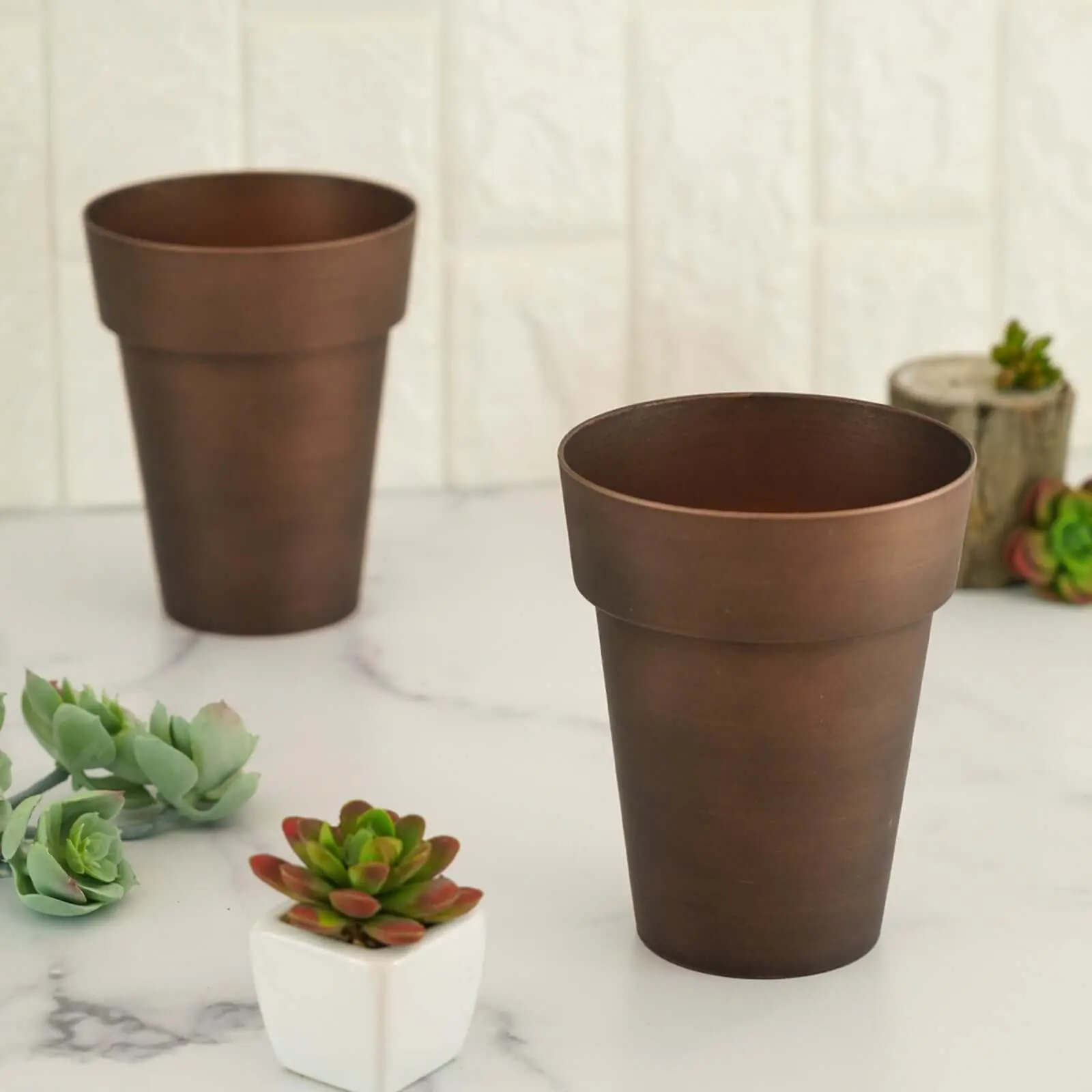 2-Pack 6" Medium Rustic Brown Plastic Garden Pots, Round Planters for Indoor Home Decor (Home Improvement, Garden Supplies), Garden Pot, Round Planter
