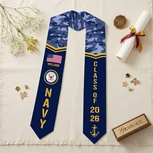 Personalized Navy Veteran Stole, Custom US Navy Tribute Graduation Sash, Memorial Day Gift, Patriotic Gift for Navy Veteran Graduation Stole
