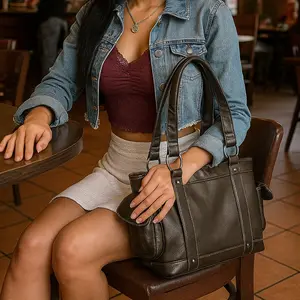 Retro/Y2K - Monique Double Strap Pleather Tote Shoulder Multi Compartment Bag