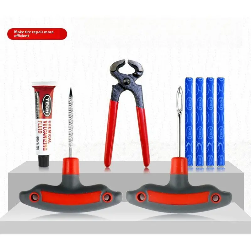 Car Motorcycle Electric Scooter Tubeless Tire Repair Kit with Vulcanizing Strips and Patching Tools Car Motorcycle Electric Scooter Tubeless Tire Repair Kit with Vulcanizing Strips and Patching Tools