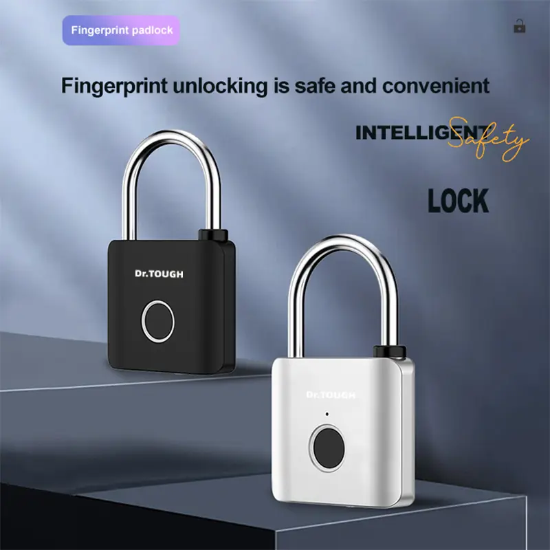 Dr.TOUGH Compact IP65 Waterproof Touch Fingerprint Padlock - Keyless Biometric Lock with 150mAh USB-Rechargeable Battery, Cut-Resistant Electronic Lock for Outdoor Gym Storage Locker, Ip65 Waterproof Padlock