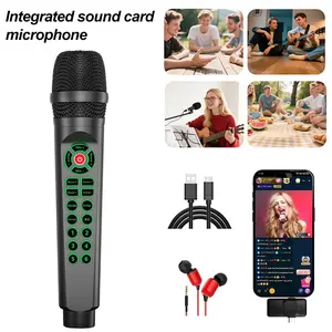 Integrated Sound Card Microphone, Live Streaming Sound Card and Mic Combo, Professional Podcast Equipment, Voice Changer, Dj Control Mixer, Live Audio Mixer