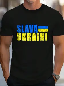 100% Cotton Ukraine_SLAVA_UKRAINI_Ukraine__Flag_Colors_Distressed_Retro_T-Shirt Women's Men's Graphic Tee Crew Neck summer vacation Tops