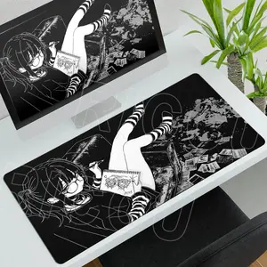 Large Mouse Pad XXL Office Computer Black White Mousepad Anime Pixel Girl Rubber Mouse Mat Locking Edge Desk Mat E-Sports Deskpad Non Slip Mousepad