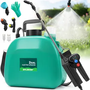 Battery Powered Sprayer 2 Gallon, Upgrade Electric Garden Sprayer with 3 Adjustable Speed, Battery Indicator, 4 Mist Nozzles, Rechargeable Handle, Retractable Wand, Shoulder Strap for Weed Lawn
