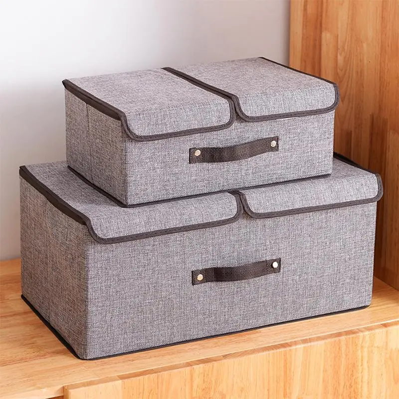 Foldable Storage Box with Double Covers in Cotton Linen, Modern Rectangular Organizer for Home and Outdoor Use, Versatile Storage Solution