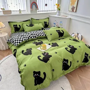 Cute Cat Pattern Bedding Set, 1 Count Bedspread & 1/2 Counts Pillowcase without Filler, Breathable Bedding Set for Home Bedroom