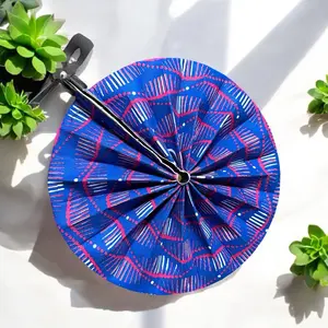 African Kente Hand Fan with Leather Handles - Hand Fold Fan for Hot Weather