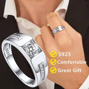 Anniversary Ring, Bestyle 925 Sterling Silver Band Ring for Men, AAA+ Cubic Zirconia Engagement Ring, Jewelry Gift for Anniversary Birthday Christmas