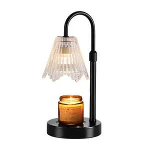 Candle Warmer Lamp, Black Metal, Crystal Glass Shade, Electric Candle Melter with Adjustable Gooseneck, Smoke-Free Safe Design for Home