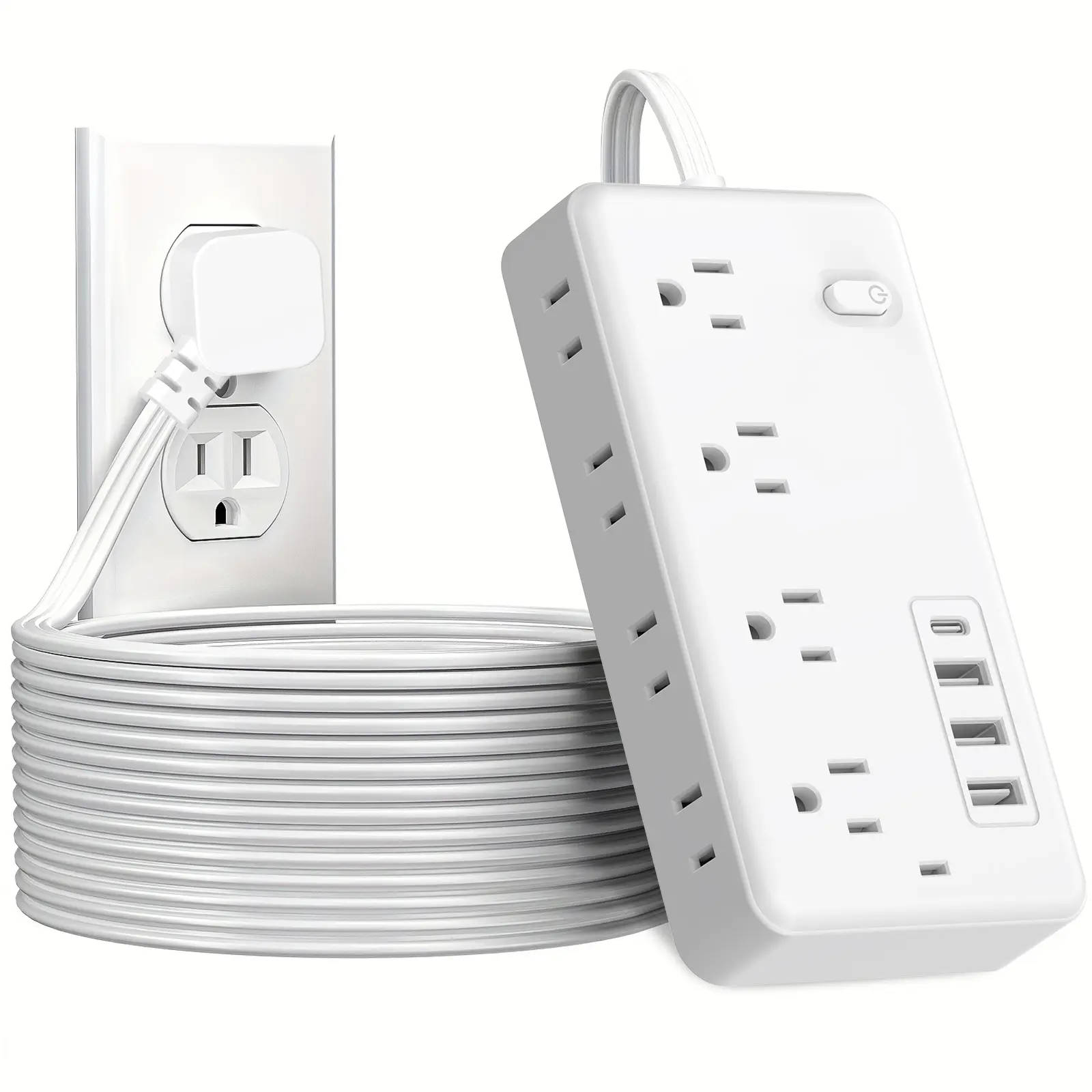 Flat Plug Surge Protector Outlet Extender Power Strip with Extension Cord, 8 AC Outlets, 4 USB Charging Ports (3 USB A & 1 USB C), Desk Charging Station, Compact Power Strip Outlet Extender for Home Dorm Office Travel Essentials