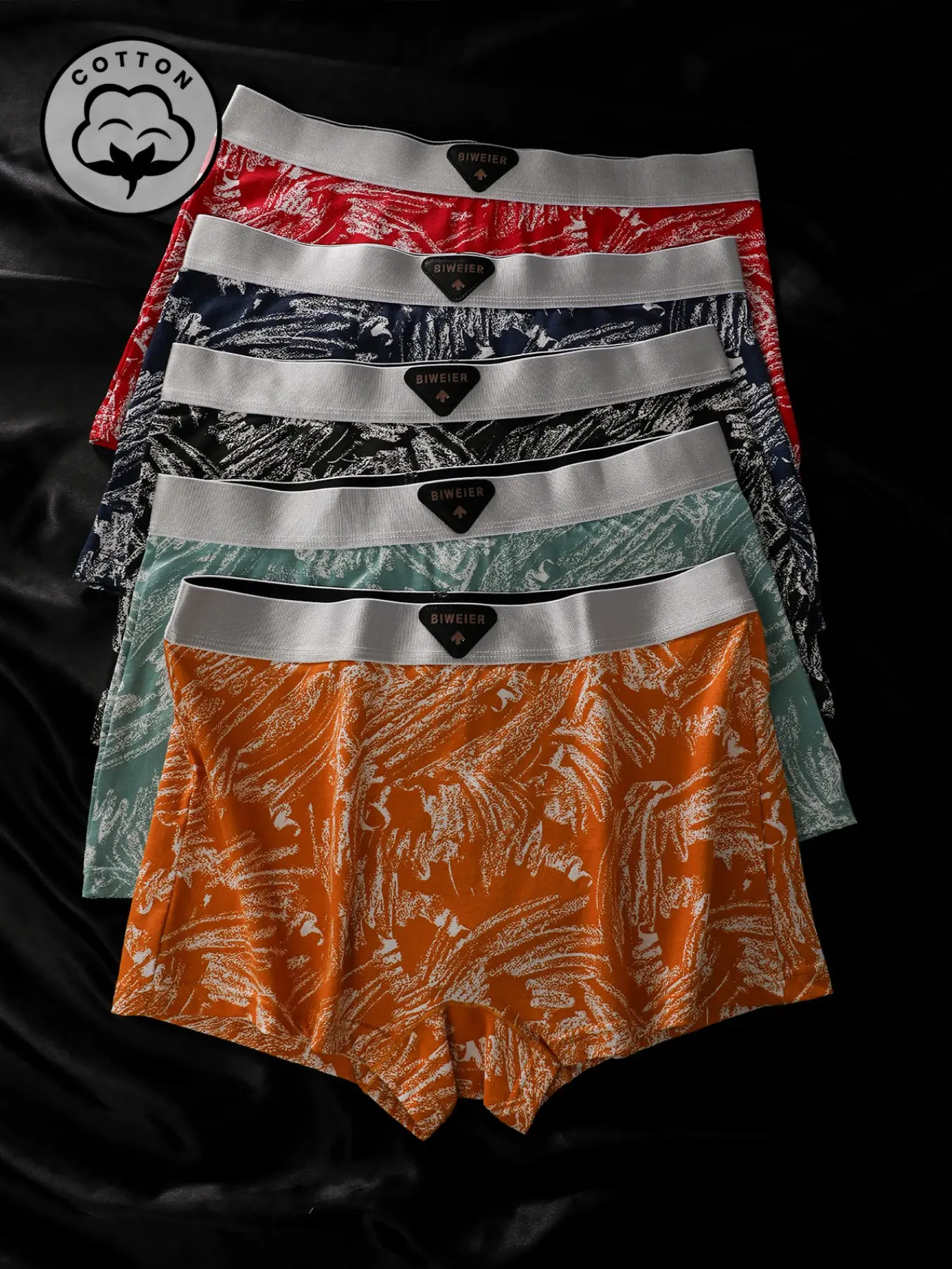 5 PCS Biweier Couples' Ink Wash Print Boyshorts, Soft Skin-Friendly, Fit, Fashionable Casual Elastic Breathable Shorts, All Season Underwear, Ideal Gift for Women