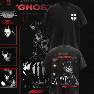 Simon "Ghost" Riley - Call Of Duty Ver 2 Double Printed Oversize Lightweight Acid Washed Tee Game Graphic T-Shirt for Men Casual Day Wear Cotton Fabric - Jeans Vintage Gaming Retro Black Tee Oversized Heavyweight Cotton T-Shirts Love Menswear