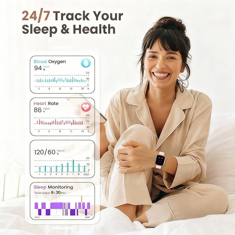 Smart Watches for Women (Android/iPhone), 1.83" HD Smart Watch with Bluetooth Calls/Messages/Notifications, Sleep/Heart Rate/SpO2 Monitor, 110+ Sports Modes Fitness Tracker Watch, 1000mAh Battery Wristwatch Chip Metal Recording,Gifts for girls