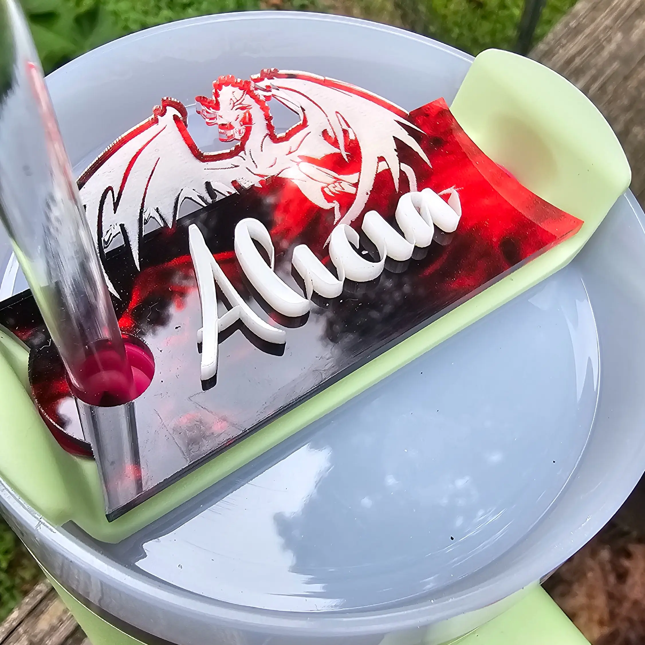 40oz or 60oz Stanley Personalized Name Tag, Dragon Topper, Tumbler Name Plate Topper, Personalized Stanley Accessory