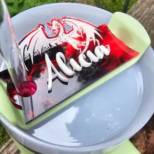 40oz or 60oz Stanley Personalized Name Tag, Dragon Topper, Tumbler Name Plate Topper, Personalized Stanley Accessory