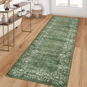 GARVEE Washable Runner Rug 2x6 Runner Modern Non Slip Kitchen Rugs Floral Boho Indoor Entryway Rug Soft Bathroom Rugs Stain Resistant Carpet for Hallway Laundry Bedroom 2'x6' Green