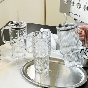 18oz/530ML Glass Cup with Lid & Straw, Reusable Ice Coffee Mug, Tumbler, Perfect Anniversary Gift for Coffee Tea Lovers