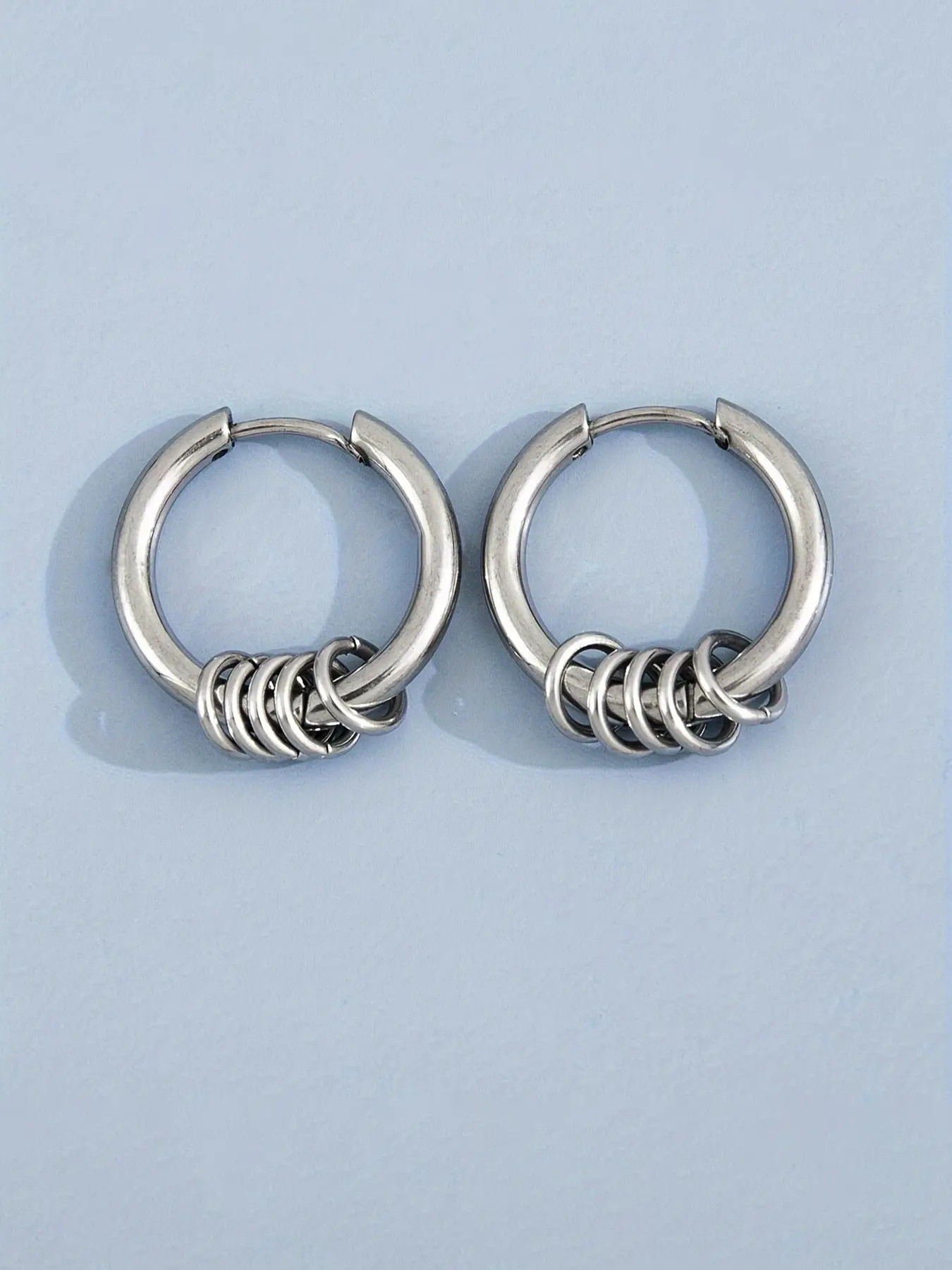 Men's Fashion Stainless Steel Ring Pendant Earrings, Punk Hip Hop Style Circle Design, Trendy Gift Jewelry for Men, Circle Shape Earrings, Fashionable Jewelry Accessories