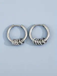 Men's Fashion Stainless Steel Ring Pendant Earrings, Punk Hip Hop Style Circle Design, Trendy Gift Jewelry for Men