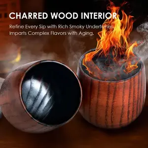 Sour Jujube Wood Whiskey Glass, Old Fashioned Tumbler, Charred & Uncharred Wooden Cup, Premium Bourbon Scotch Drinkware, Unique Gifts for Men, Home Bar Accessories, Whiskey Lovers Gift, Handmade Barware, Multiple Capacities