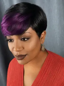 6 Inch Pixie Cut Wig Human Hair, Short Straight Layered Hair with Bangs, 180% Density, Mixed, Perfect for Daily Wear, Pre Cut Wigs, Black Woman Wigs